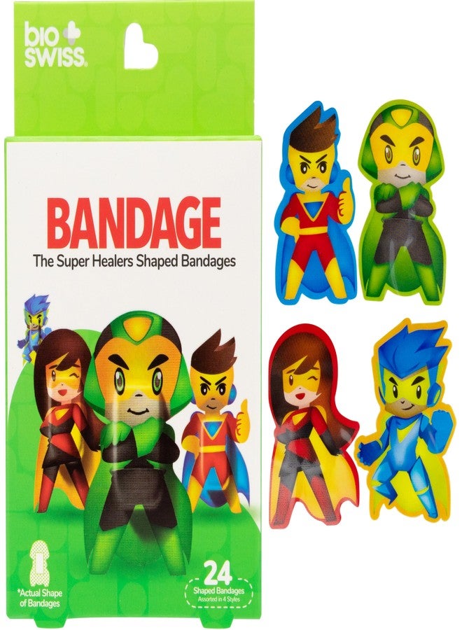 BioSwiss Bandages, Super Healers Superhero Shaped Self Adhesive Bandage Set, Latex Free, Sterile Wound Care, 24 Count - Image 1